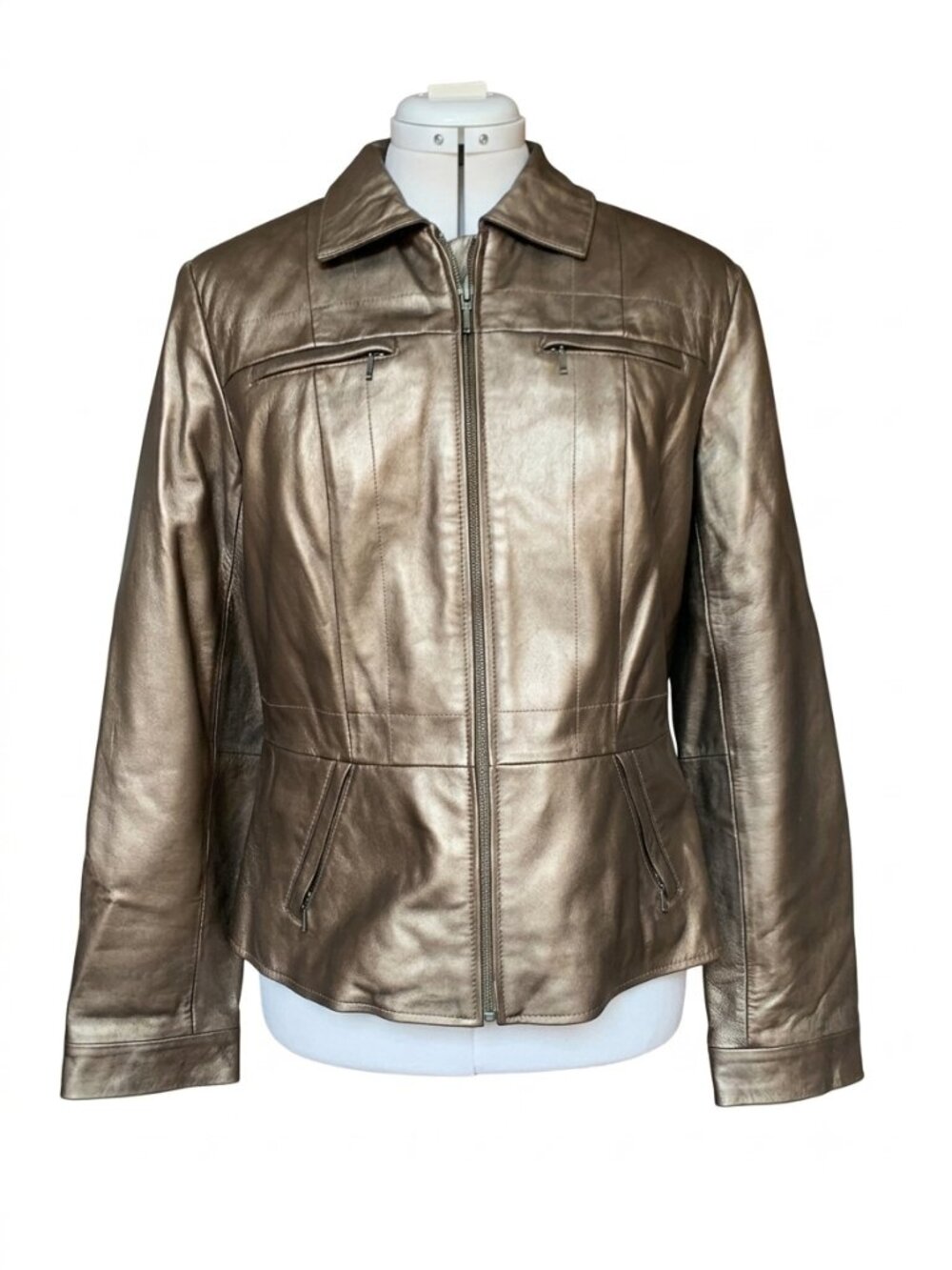 Alfani Metallic Bronze Genuine Leather Jacket – Size Large